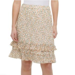 NWT Calvin Klein Flower Summer crepe Chiffon A-Line Ruffle Hem Skirt Size M